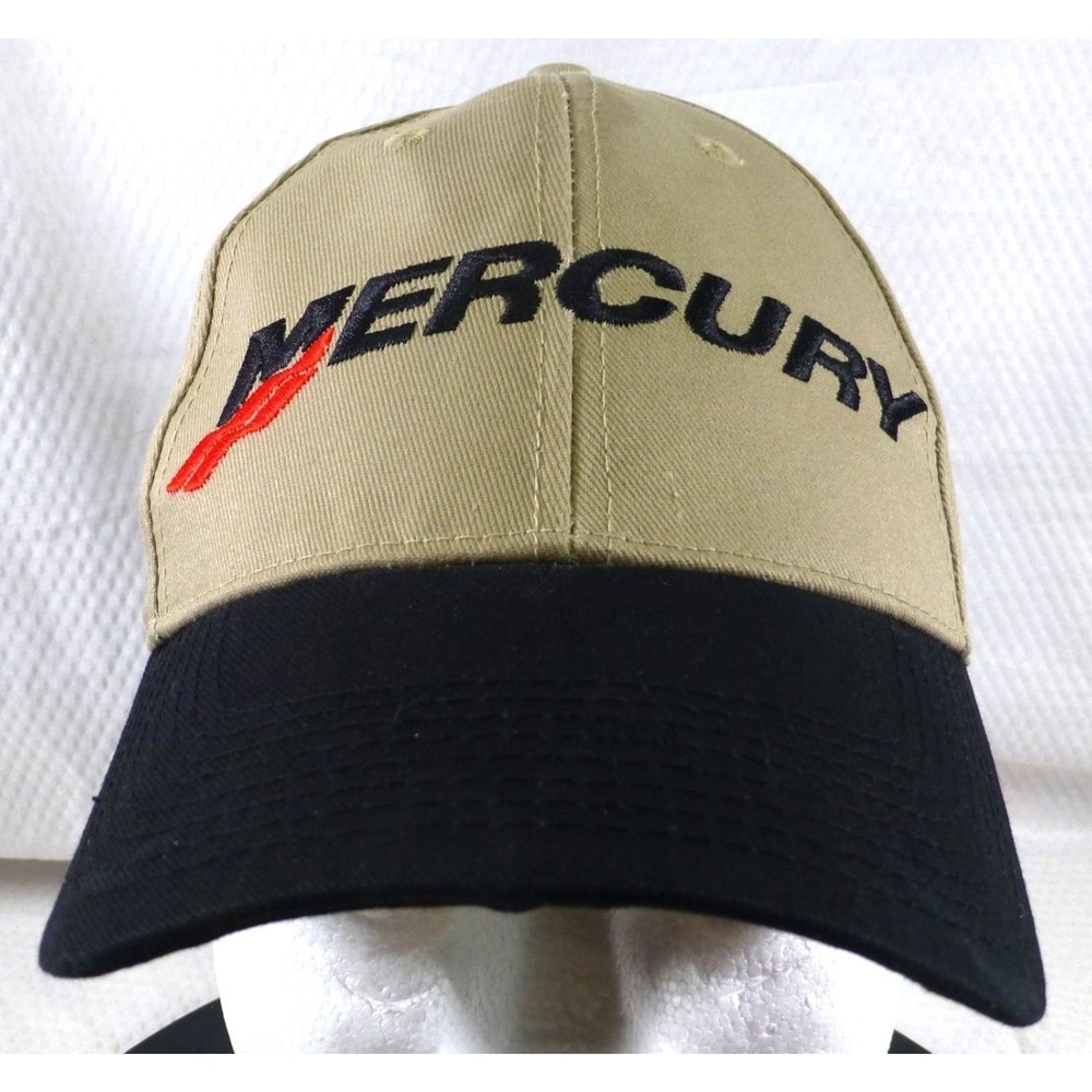 Mercury Boating Dock Embroidered Baseball Cap Tan & Black Adjustable Strap